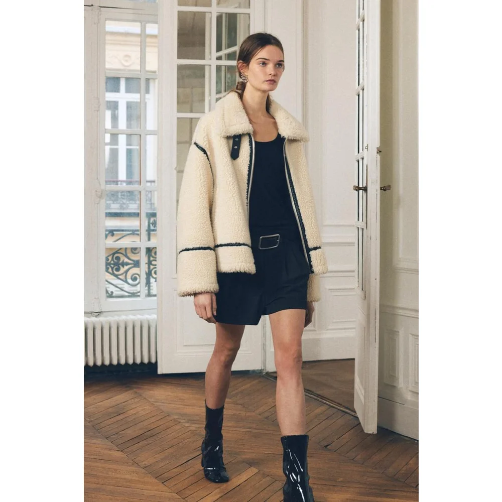 Zara Fleece Biker Jacket Size XS Not - Picture 6 of 11